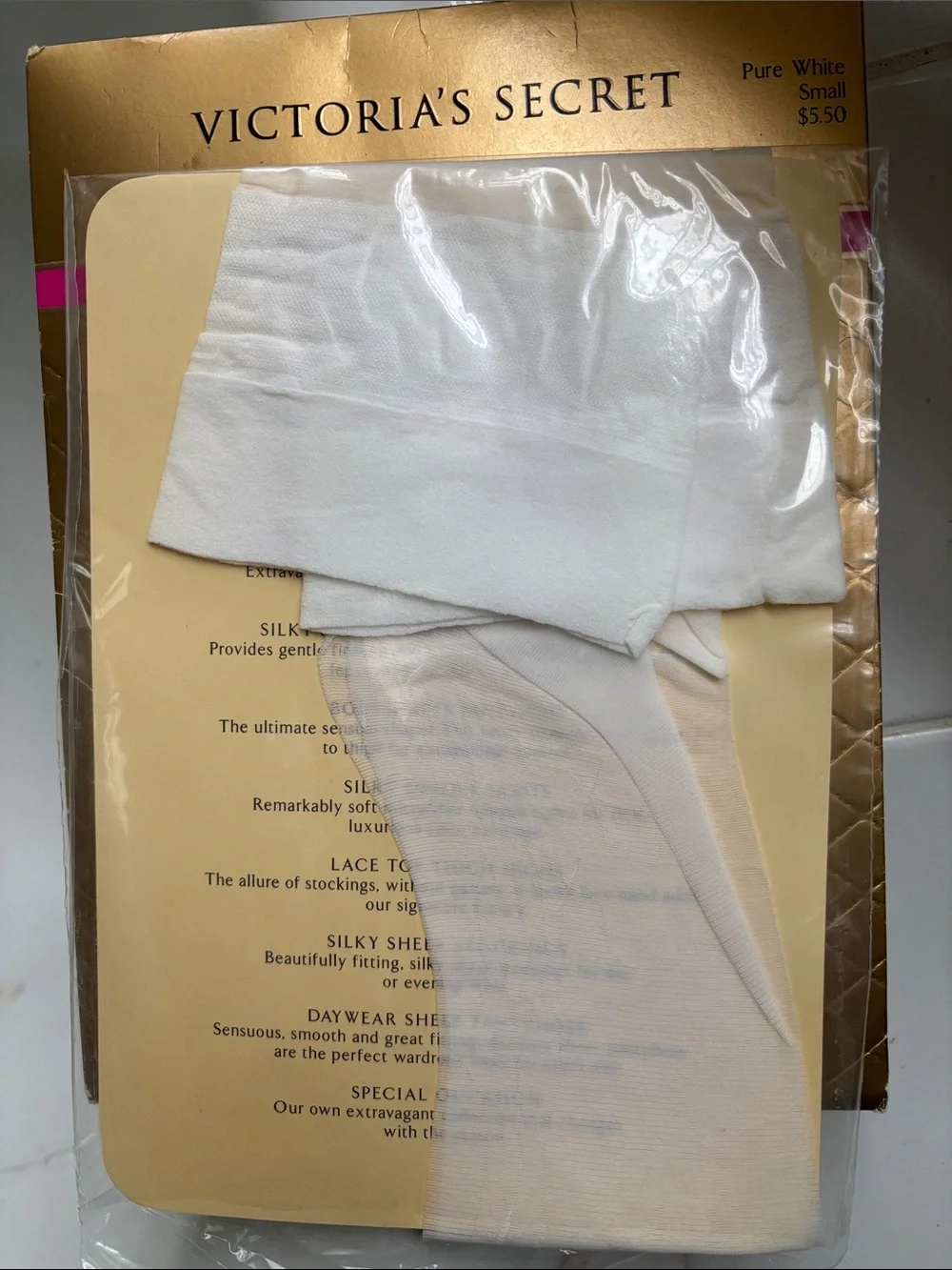 Victoria's Secret Gold Pink White Stockings Packaging